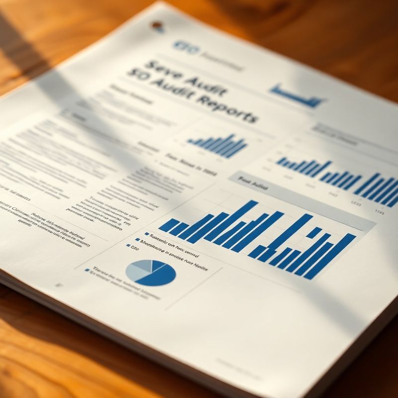 Raport SEO printat cu adnotări indigo pe birou de lemn